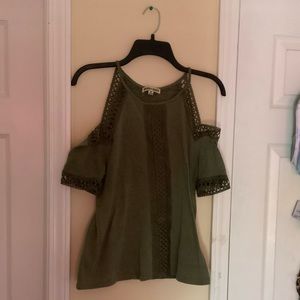Green Caged Off-Shoulder Top